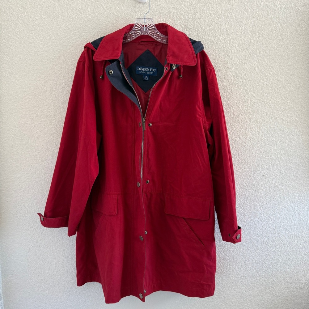 Red London Fog Trench Coat Car Jacket with Hood